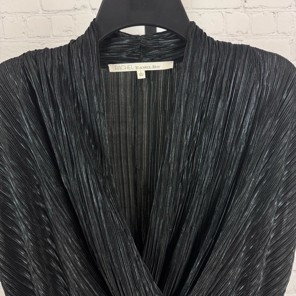 RACHEL Rachel Roy Metallic Faux Wrap Cocktail Black Dress Size Large - Picture 3 of 6